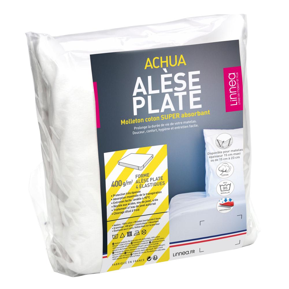 Alèse plate 140x190 cm ACHUA  - Molleton 100% coton 400 g/m2 , matelas 15cm à 23cm