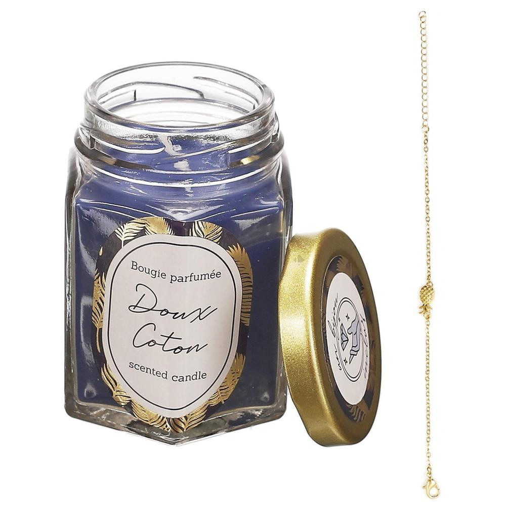 Bougie parfumée à la fleur de coton CADIX bleue + bracelet surprise