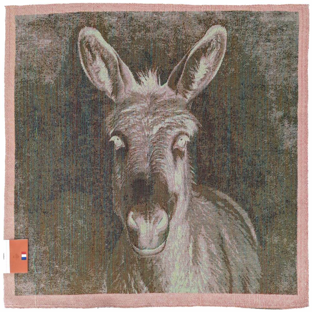 Carré 44x44 cm  KARIA personnage âne pompom lin