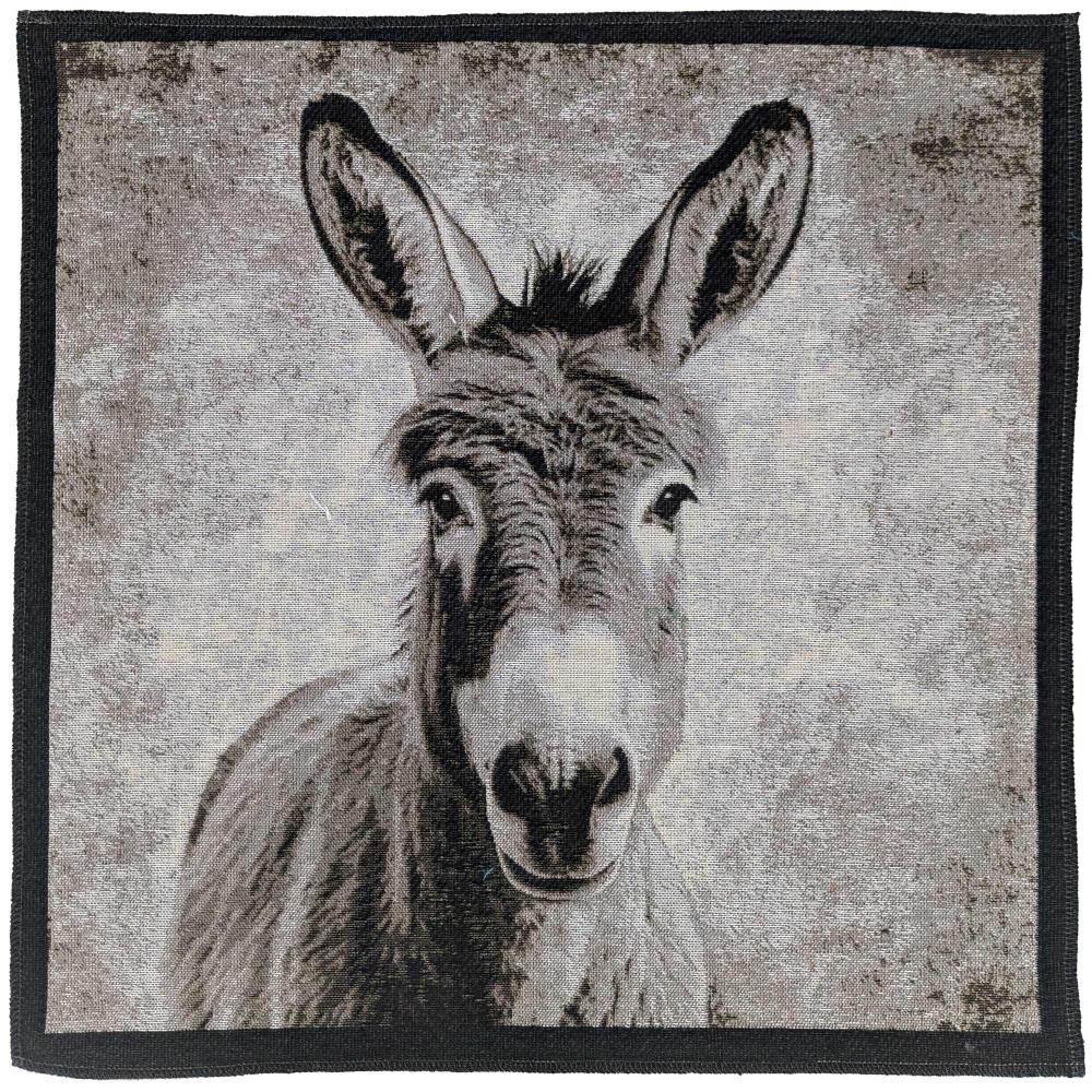 Carré 44x44 cm  KARIA personnage âne pompom lin