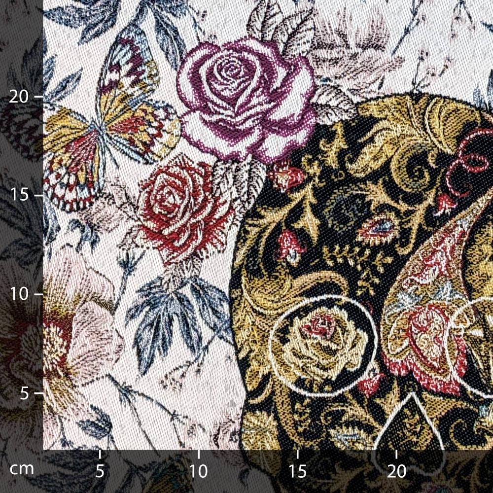 Carré de tissu jacquard polycoton motif crane CALAVERA Blanc