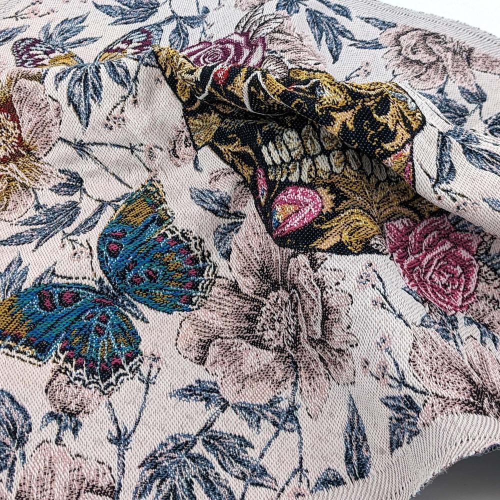 Carré de tissu jacquard polycoton motif crane CALAVERA Blanc