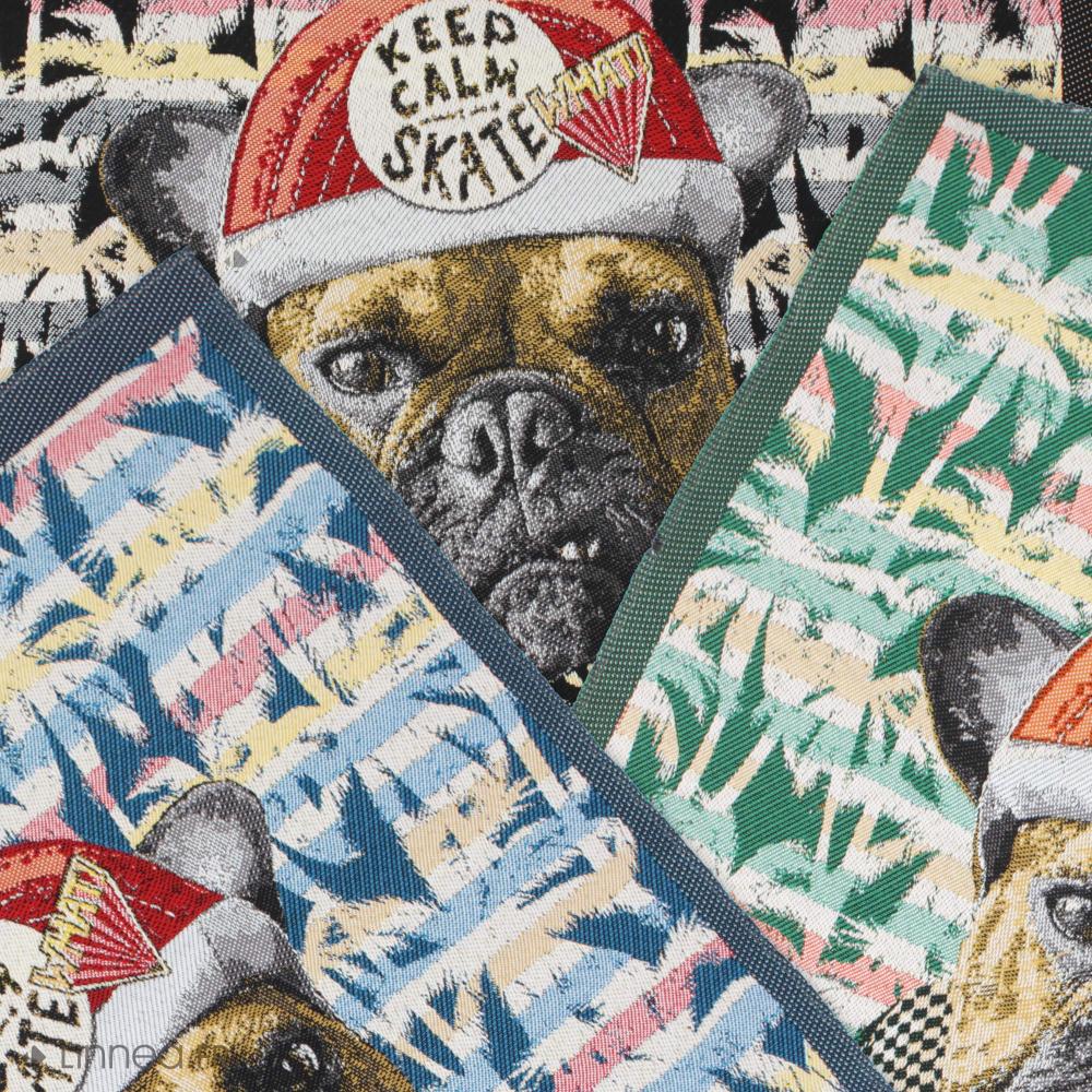 Carré de tissu jacquard polyester motif bulldog SKATER Vert