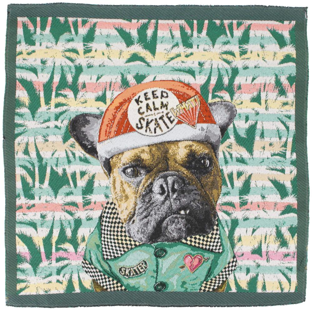 Carré de tissu jacquard polyester motif bulldog SKATER Vert