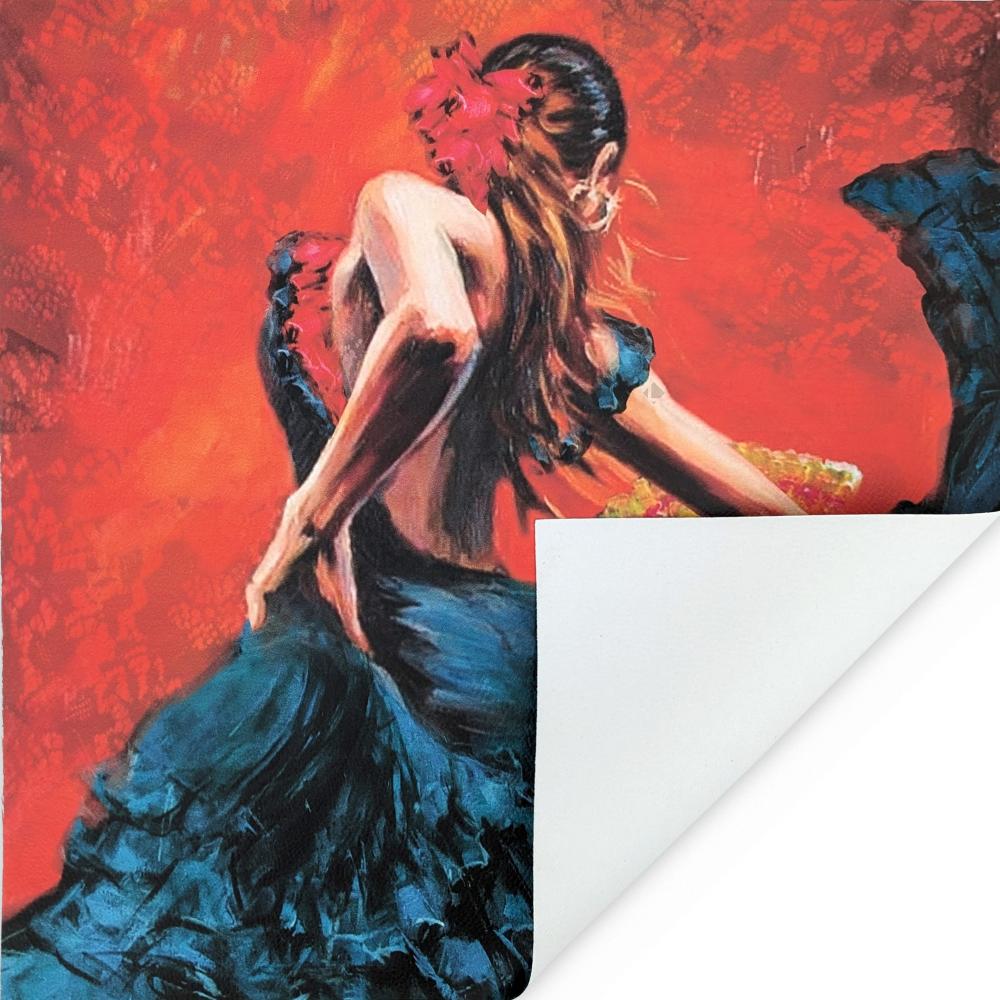 Carré simili vegan rouge et bleu marine 44x44 cm ART danseuse flamco