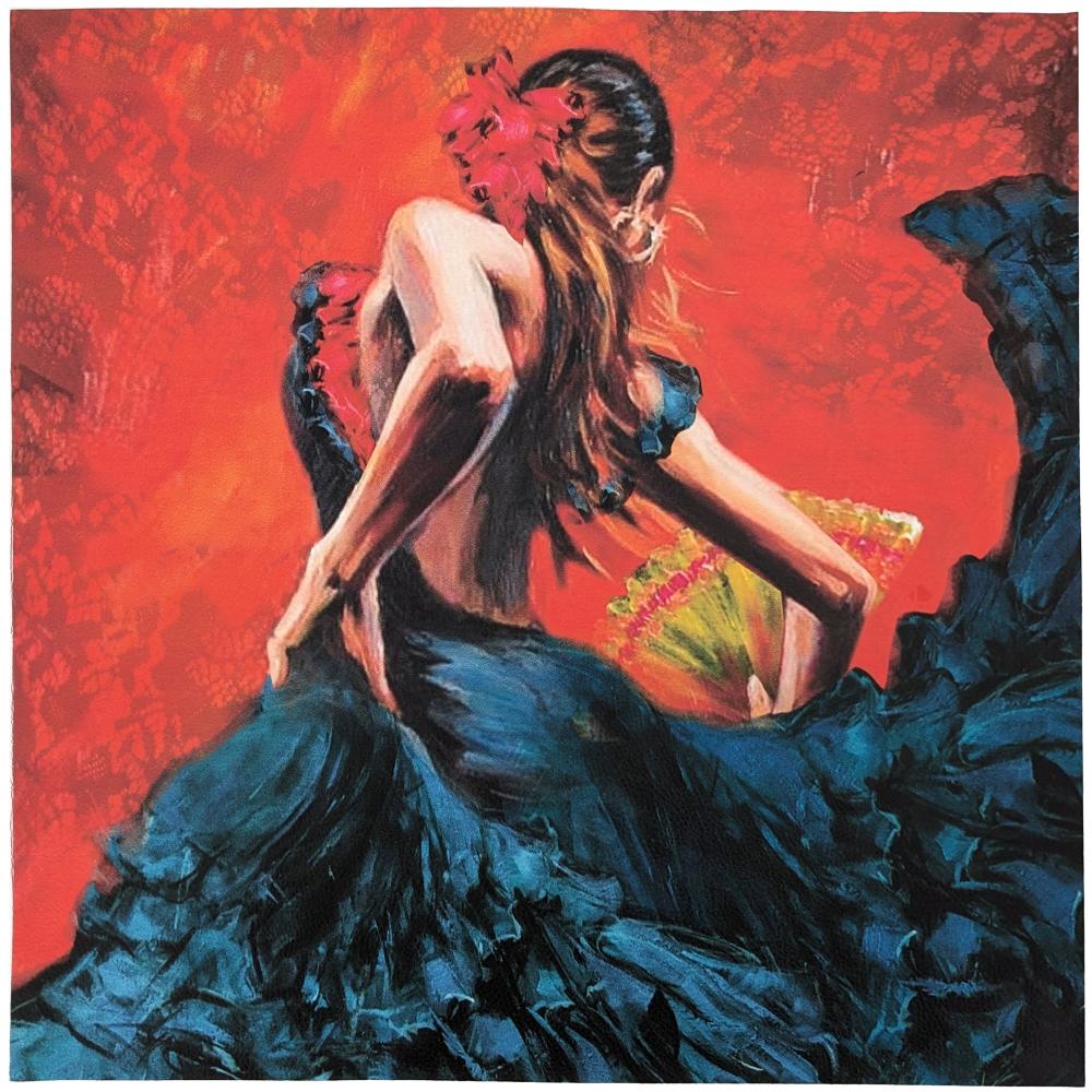 Carré simili vegan rouge et bleu marine 44x44 cm ART danseuse flamco