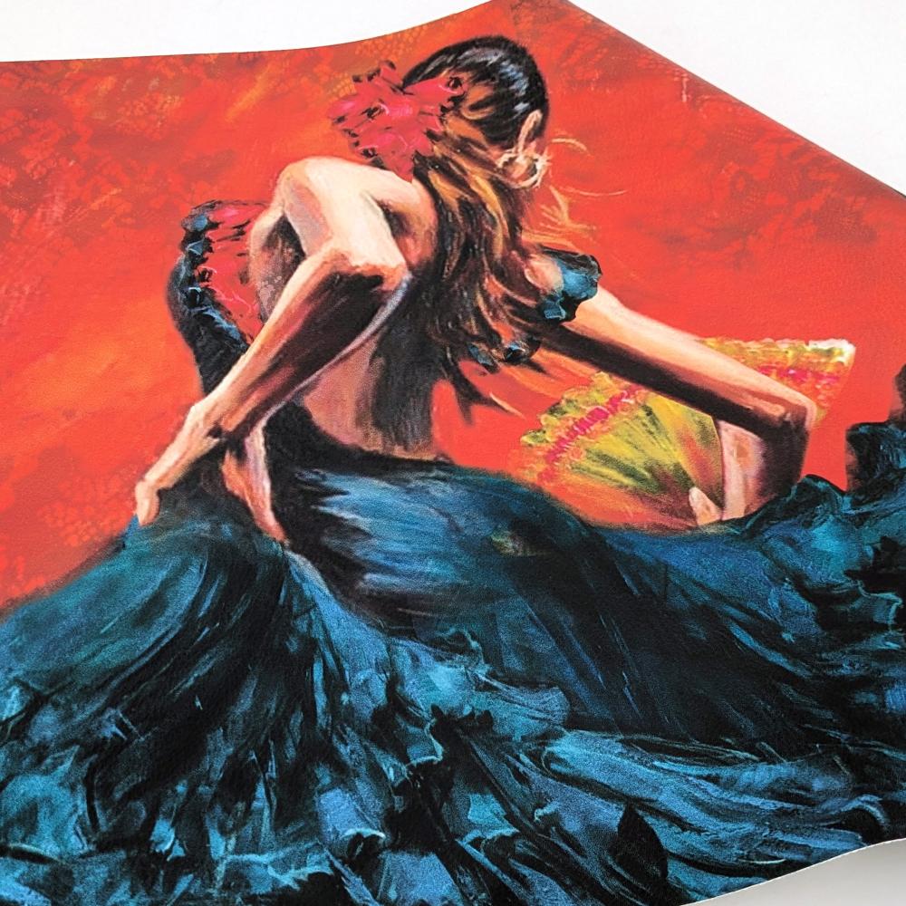 Carré simili vegan rouge et bleu marine 44x44 cm ART danseuse flamco