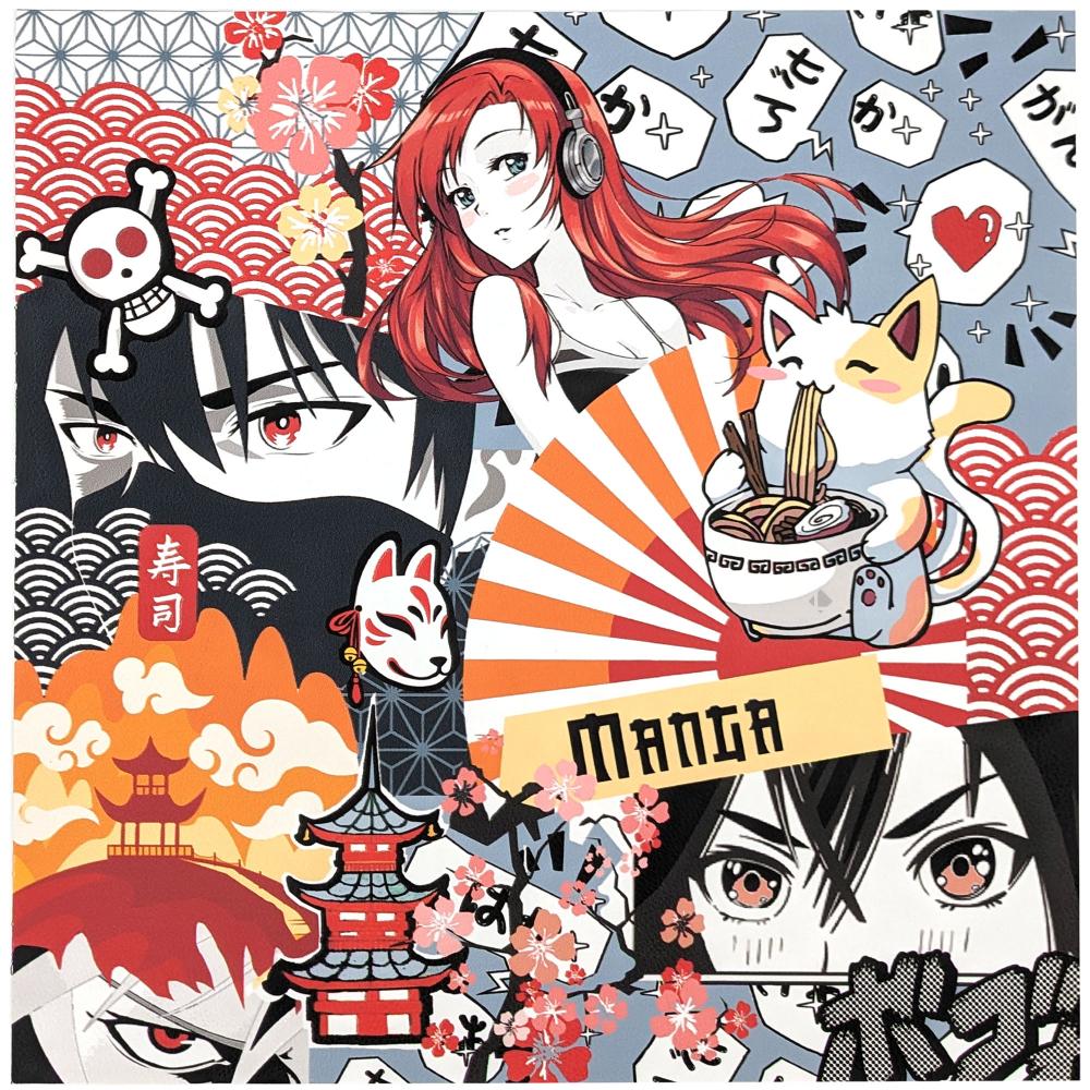 Carré simili cuir animé japonais  44x44 cm ART personnages manga