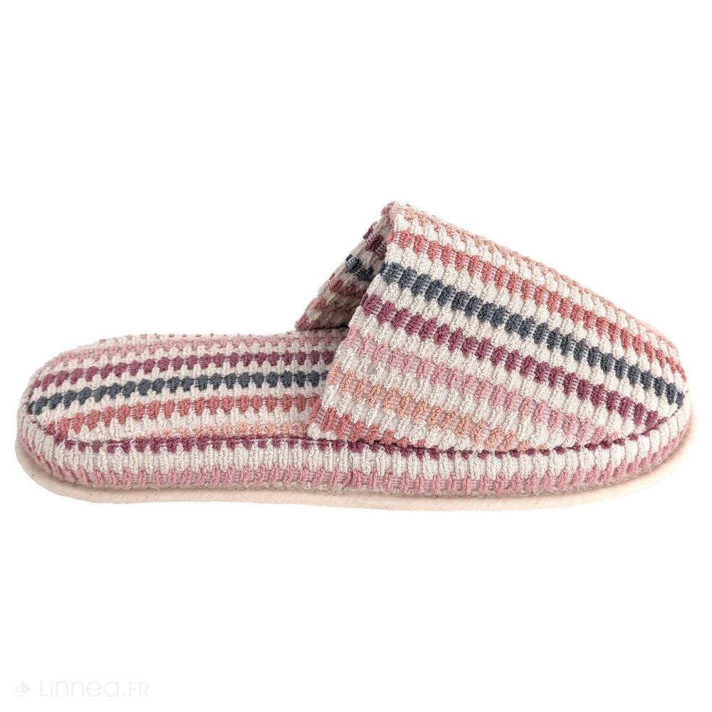 Chaussons à rayures taille S/M  100% coton collection BREEZE rose