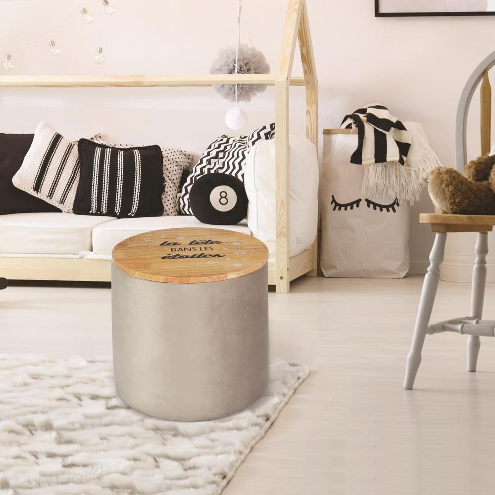 Coffre pouf enfant 30x33x50 cm LA TÊTE DANS LES ETOILES gris clair