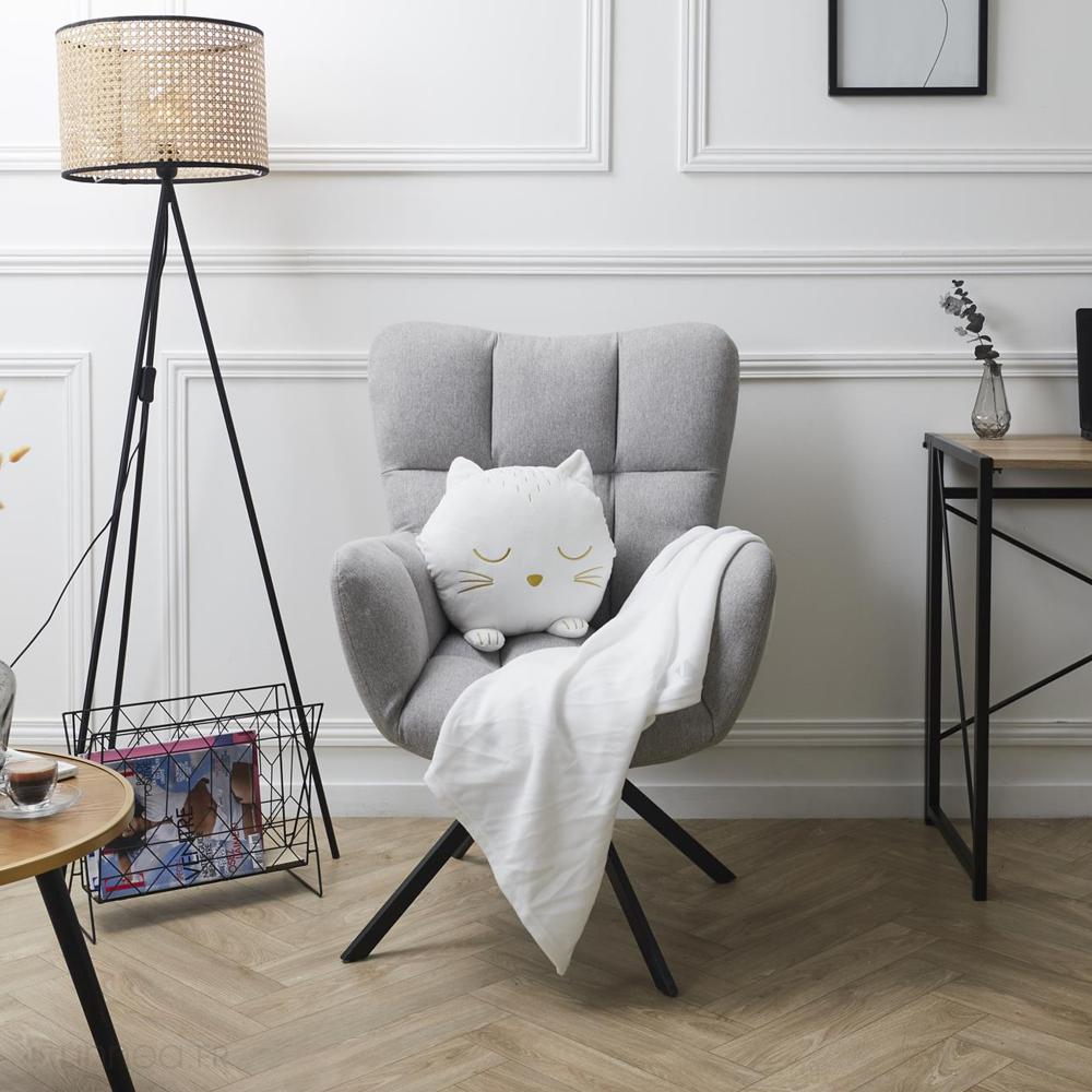 Coussin plaid en polyester 33x15x38 cm collection MIAOU forme chat blanc