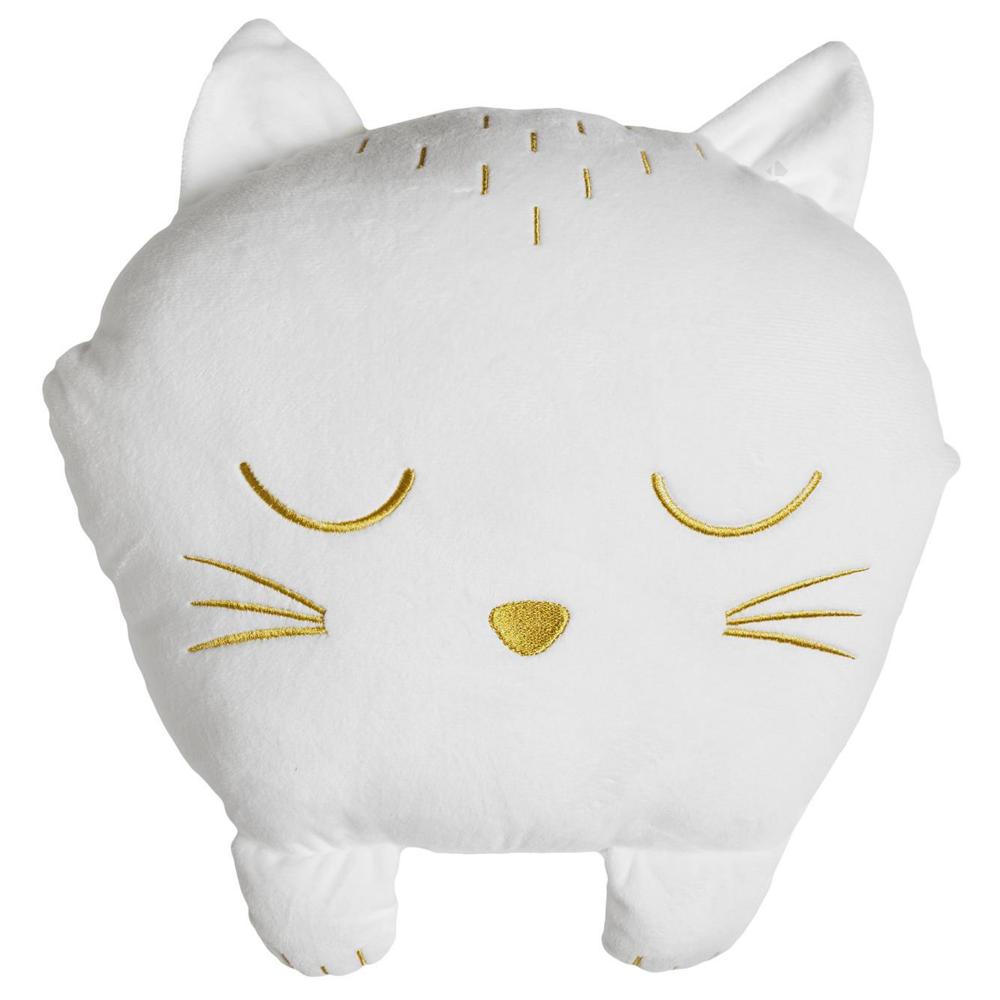 Coussin plaid en polyester 33x15x38 cm collection MIAOU forme chat blanc