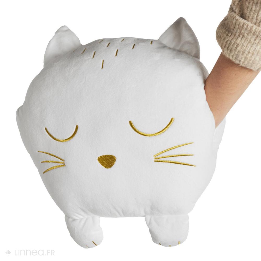 Coussin plaid en polyester 33x15x38 cm collection MIAOU forme chat blanc