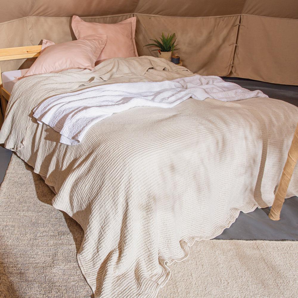 Dessus de lit réversible 270x250 cm JAIPUR en 100% coton beige craie