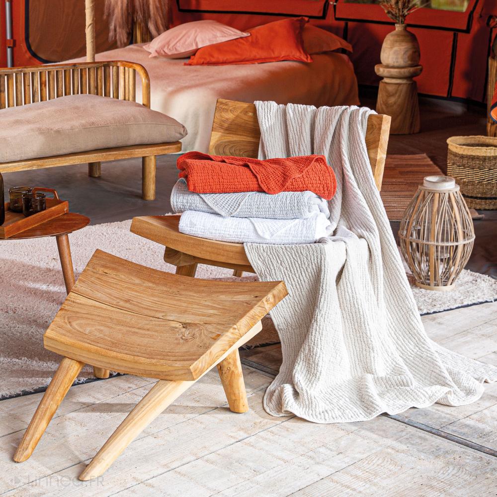 Dessus de lit réversible 270x250 cm JAIPUR en 100% coton beige craie