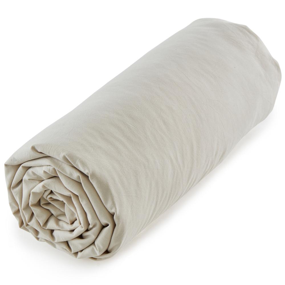 Drap housse 90x200 cm percale de coton BONJOUR uni beige bonnet 30