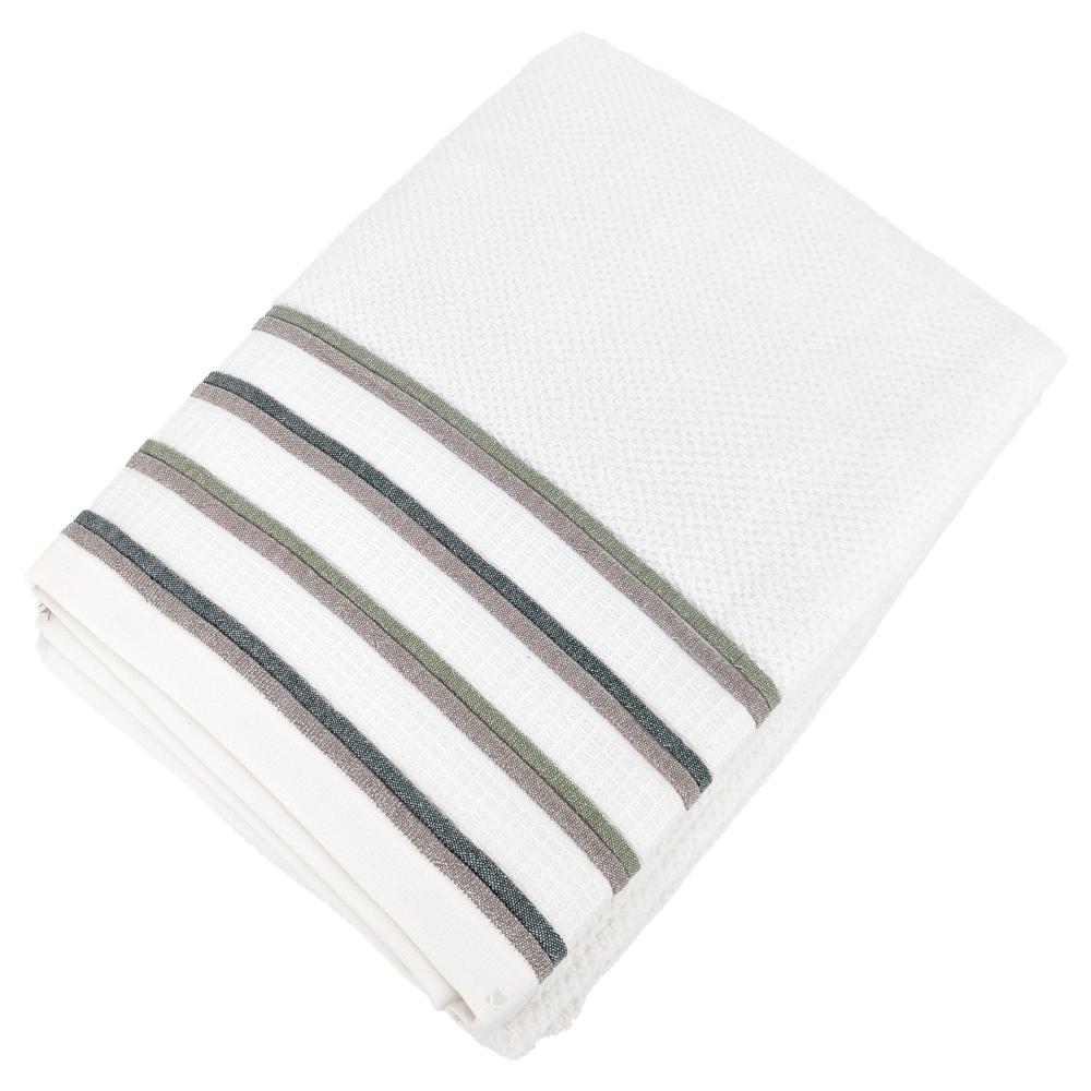Drap de bain 100x150 cm pur coton collection SERATA blanc vert