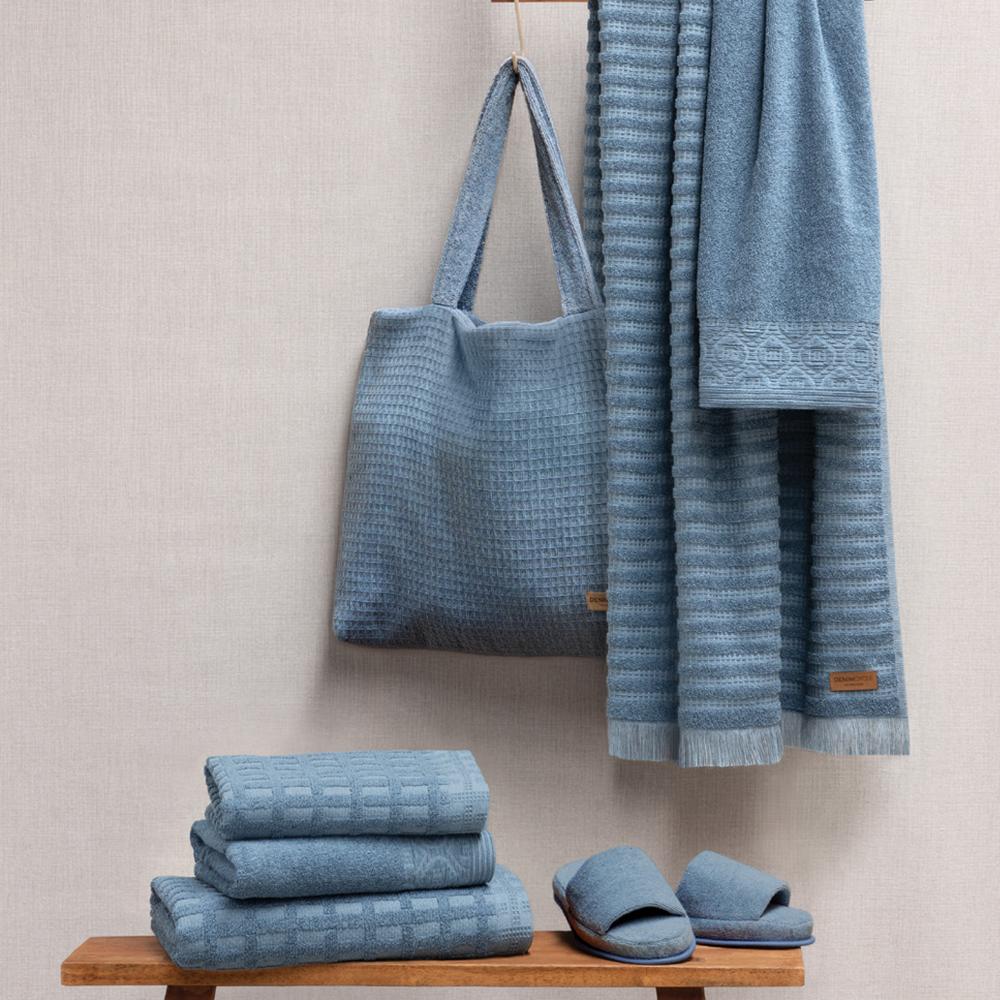 Drap de bain pur coton gaufré 100x150cm DENIM  bleu