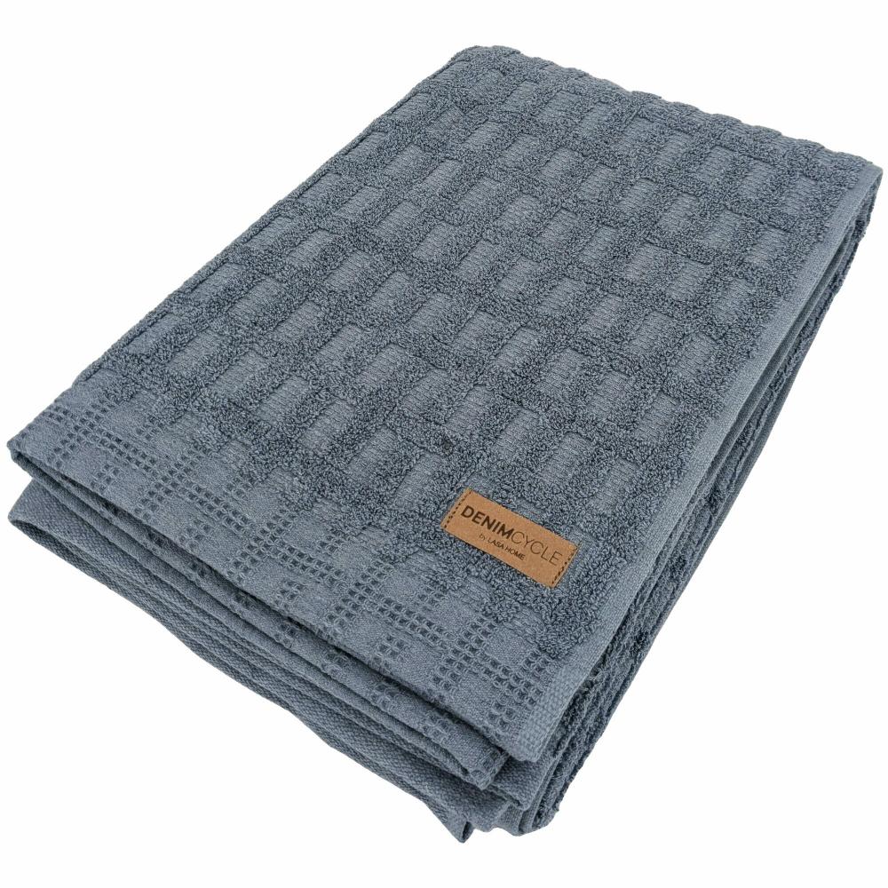 Drap de bain pur coton gaufré 100x150cm DENIM  bleu
