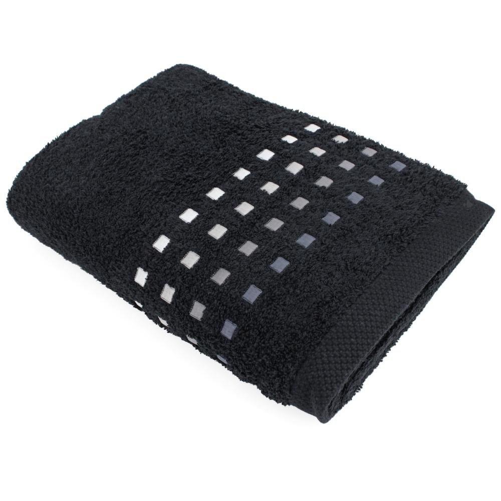 Drap de bain 100x150 cm PURE SQUARES Noir 550 g/m2