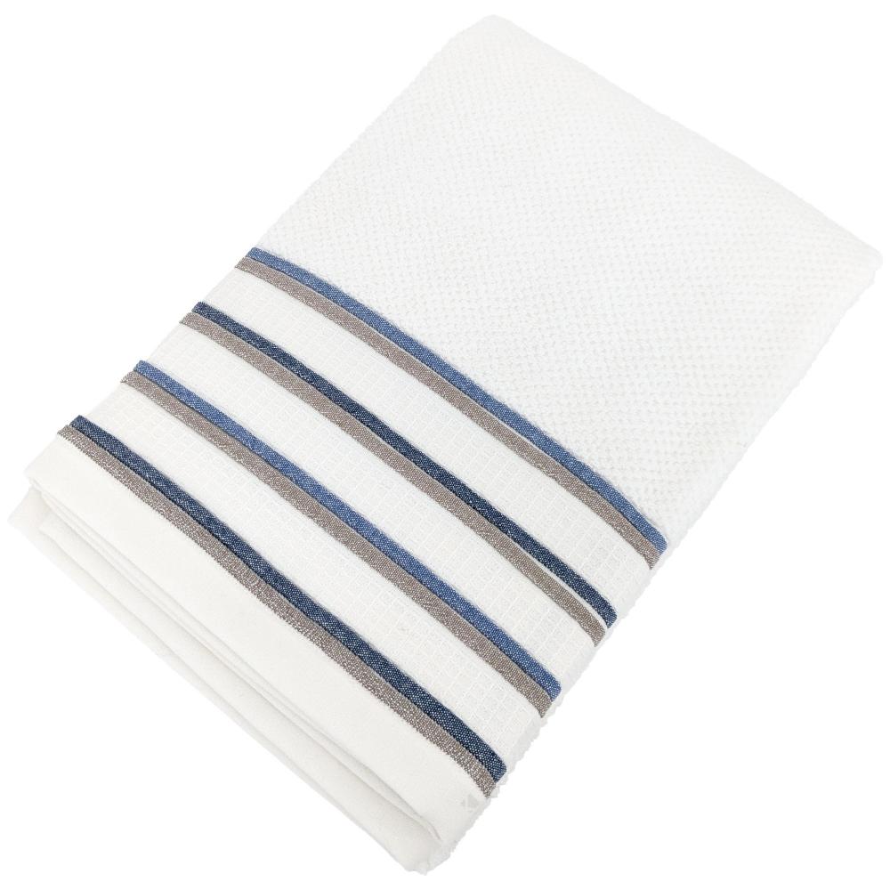 Drap de douche 70x140 cm pur coton collection SERATA blanc bleu