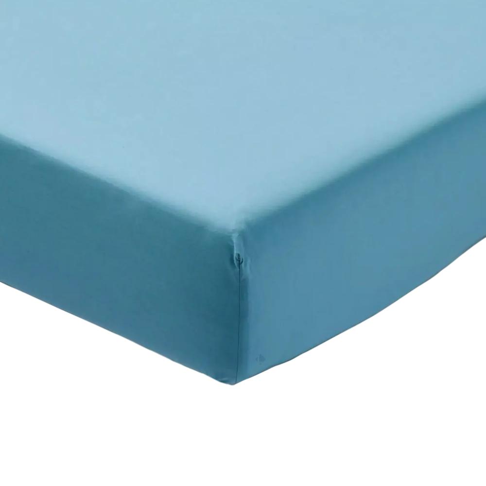 Drap housse 90x190 cm percale de coton bonnet 30 cm SUR UN FIL bleu horizon