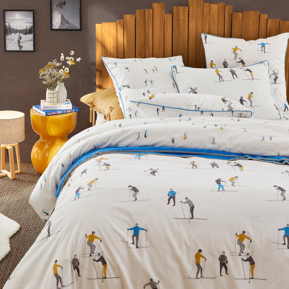 Drap housse 90x200 cm percale SNOW skieurs sur piste bonnet 30 cm