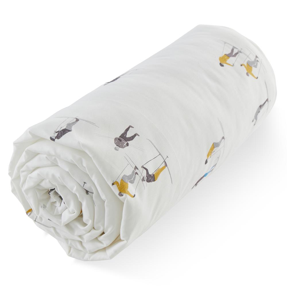 Drap housse 90x200 cm percale SNOW skieurs sur piste bonnet 30 cm
