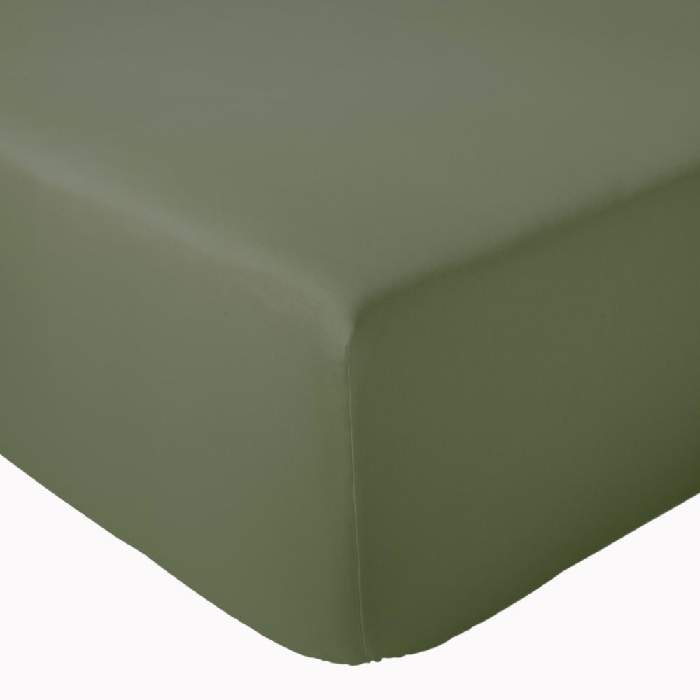 Drap housse 90x200 cm bonnet 40 cm percale de coton PASSION PERCALE Vert kaki