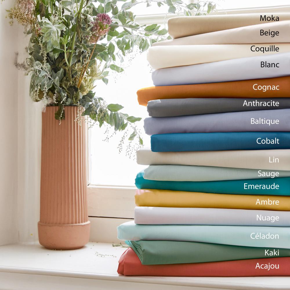 Drap housse 90x200 cm bonnet 40 cm percale de coton PASSION PERCALE Vert sauge