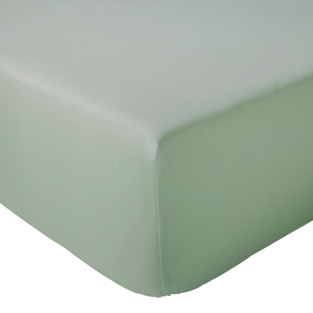 Drap housse 90x200 cm bonnet 40 cm percale de coton PASSION PERCALE Vert sauge
