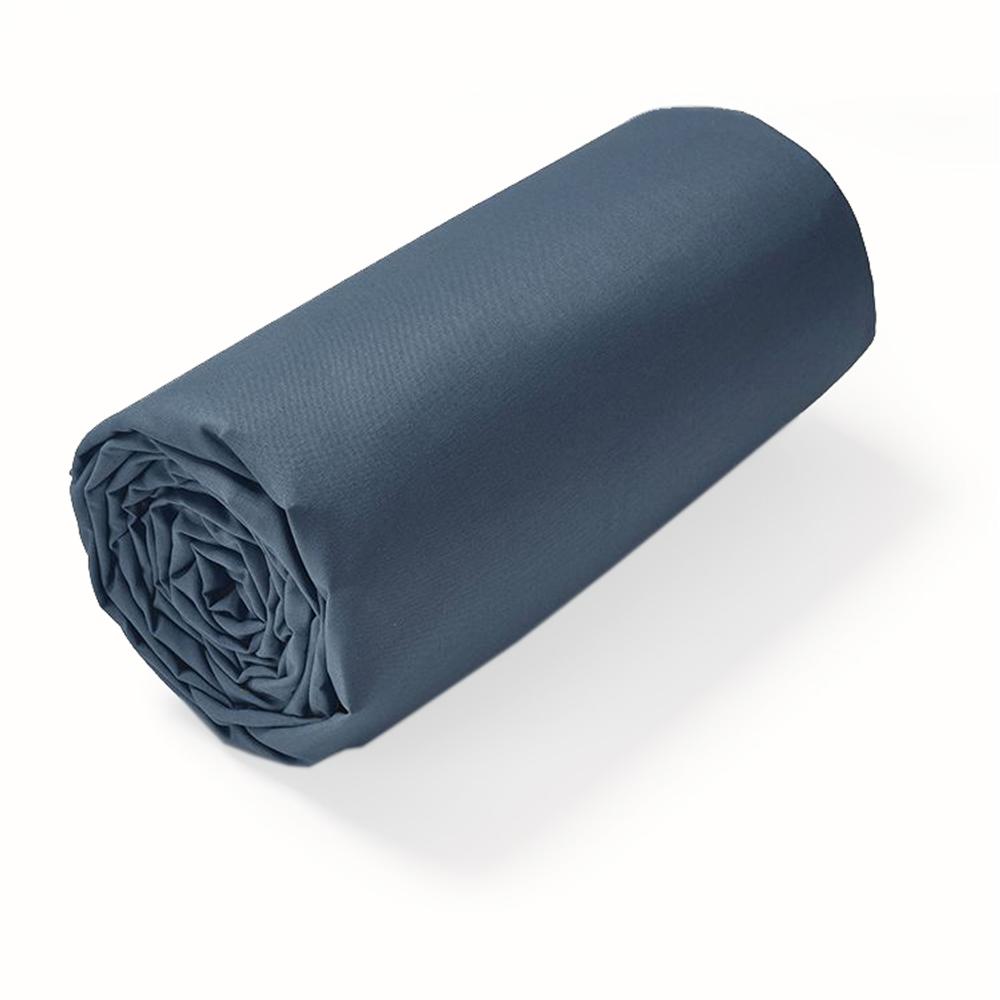 Drap housse uni 90x200 cm bonnet 30 cm 100% coton ALTO bleu Jean