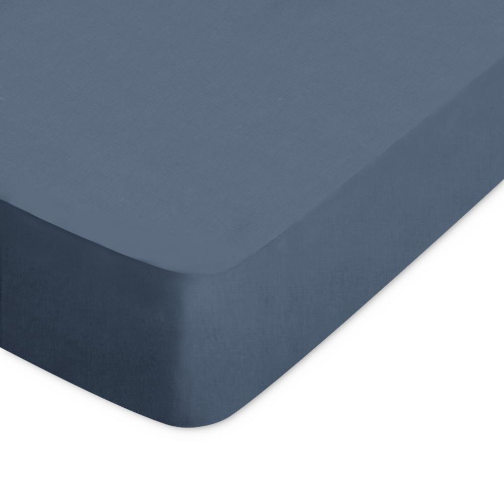 Drap housse uni 90x200 cm bonnet 30 cm 100% coton ALTO bleu Jean