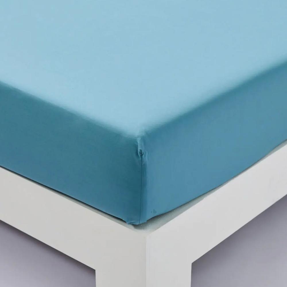Drap housse 90x200 cm percale de coton bonnet 30 cm SUR UN FIL bleu horizon