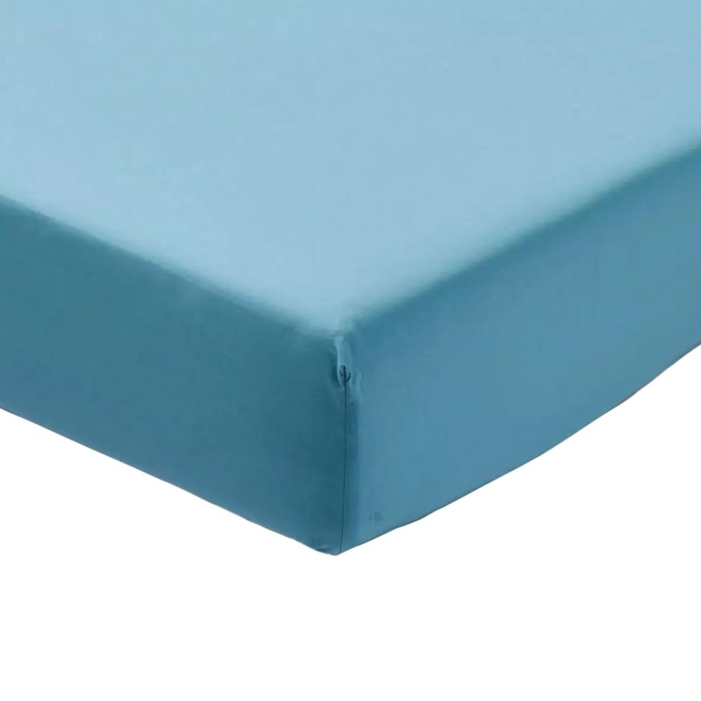 Drap housse 90x200 cm percale de coton bonnet 30 cm SUR UN FIL bleu horizon