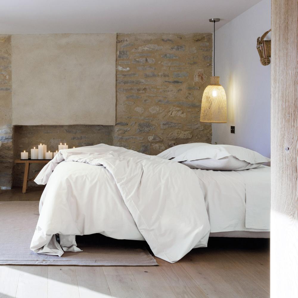 Drap housse uni 140x190 cm percale MANOIR blanc Neige bonnet 35