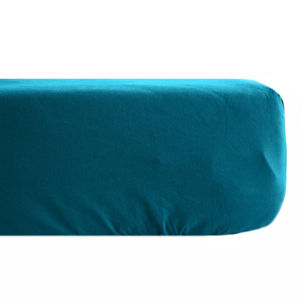 Drap housse uni 160x200 cm percale MANOIR bleu Paon bonnet 35