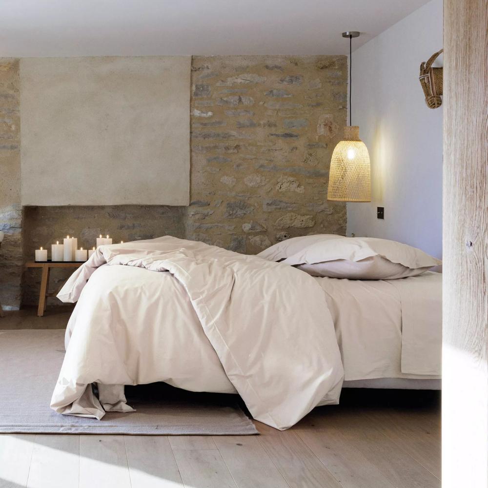 Drap housse uni 180x200 cm percale MANOIR blanc Naturel bonnet 40
