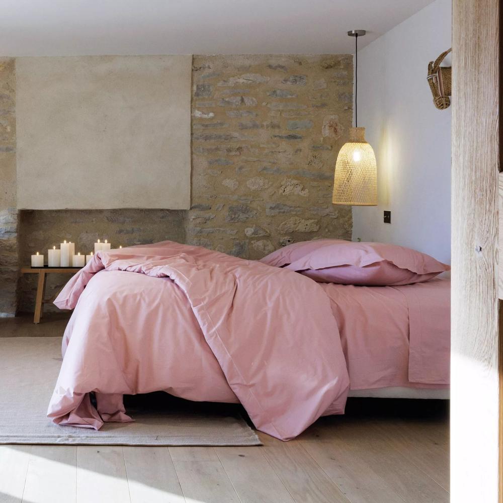Drap housse uni 200x200 cm 100% percale de coton MANOIR Rose bonnet 40