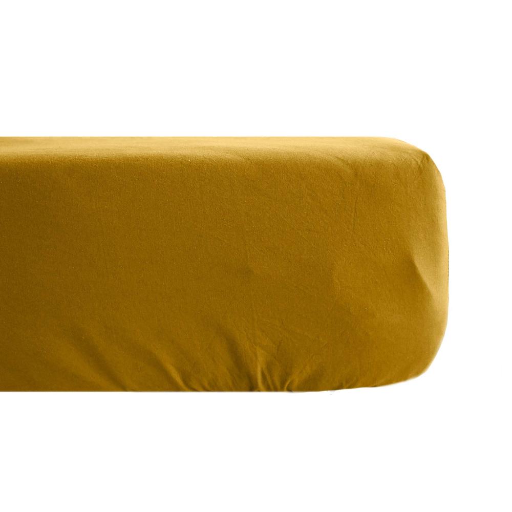 Drap housse uni 90x190 cm percale MANOIR jaune Curry bonnet 35