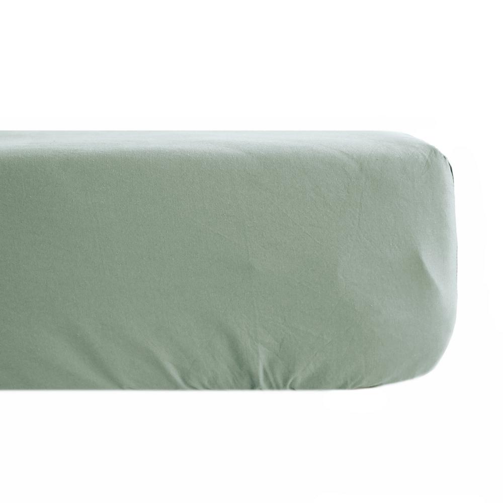 Drap housse uni 90x190 cm percale MANOIR vert Lichen bonnet 35