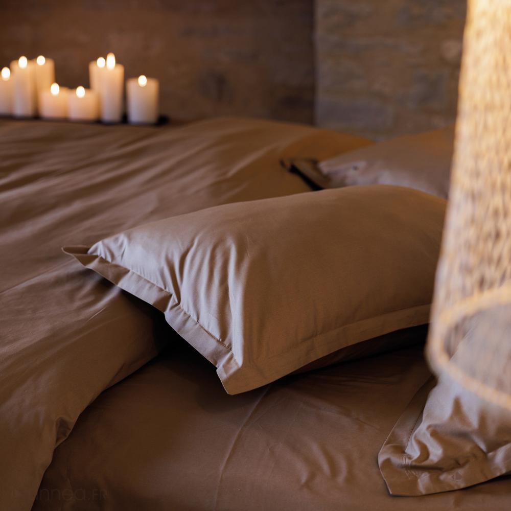 Drap housse uni 90x190 cm percale MANOIR vert Lichen bonnet 35