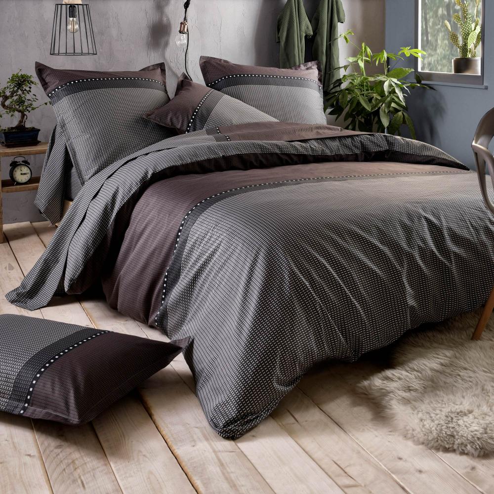 Drap housse imprimé 200x200 cm satin de coton ENZO noir