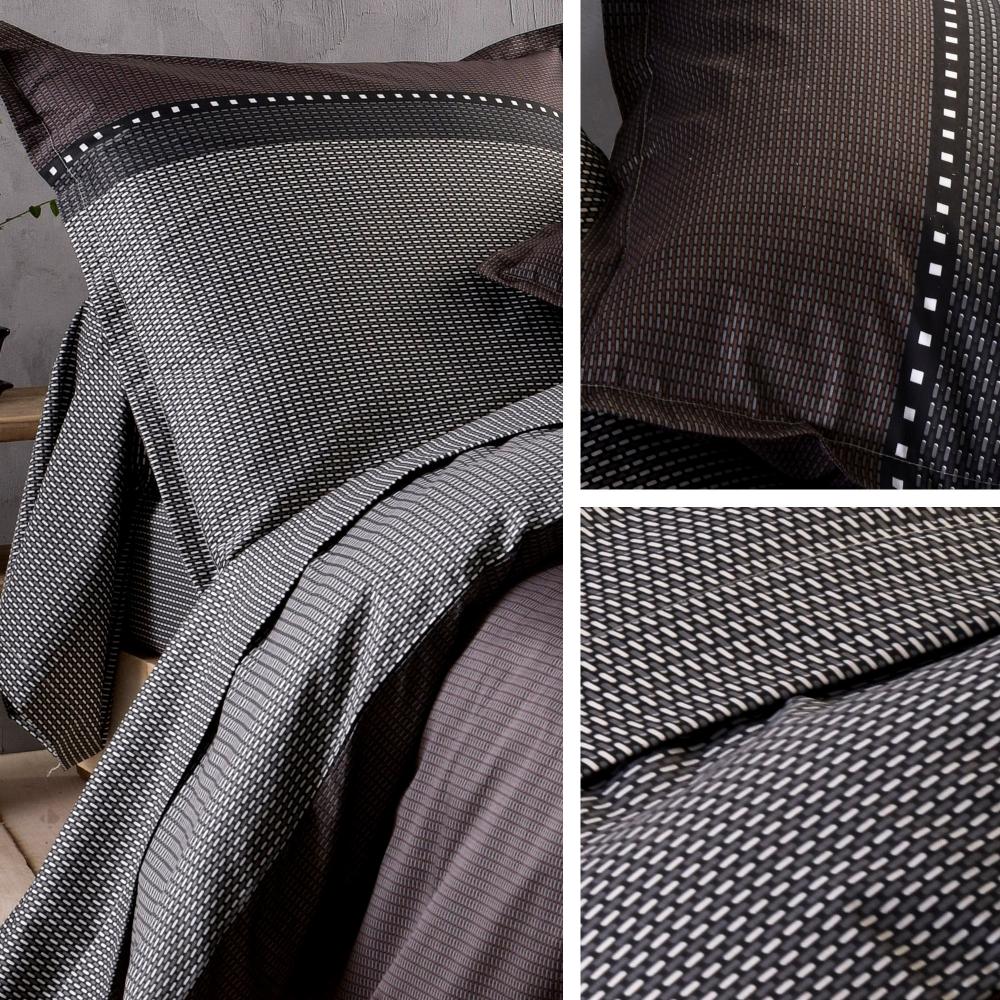 Drap housse imprimé 200x200 cm satin de coton ENZO noir