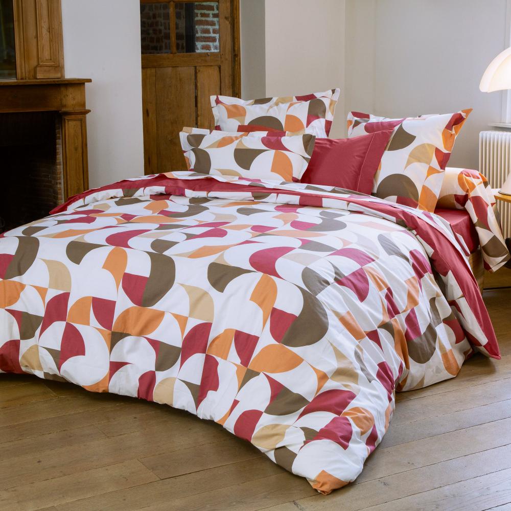 Drap plat 240x310 cm en 100% percale de coton MODULO blanc acajou