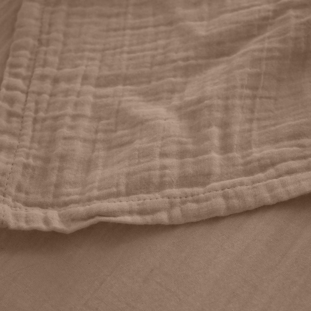 Drap housse 140x200x30 cm mousseline de coton MILOS marron camel