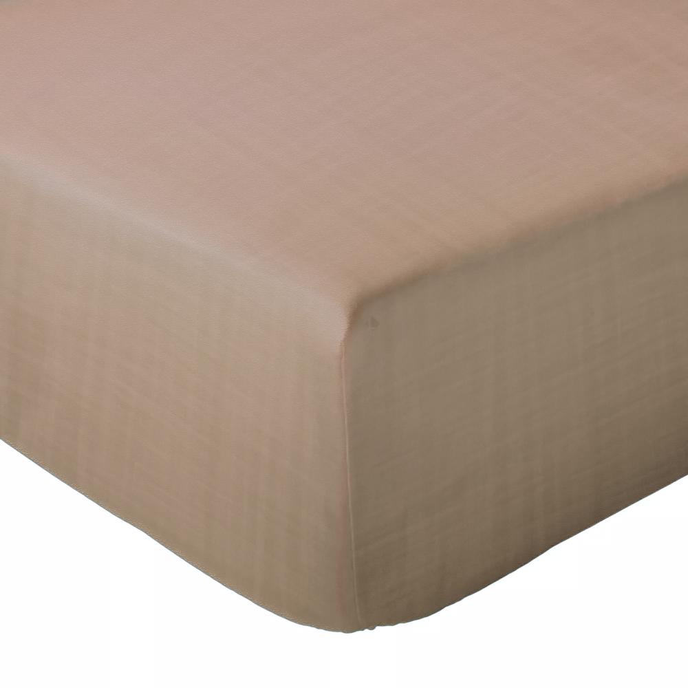 Drap housse 140x200x30 cm mousseline de coton MILOS marron camel