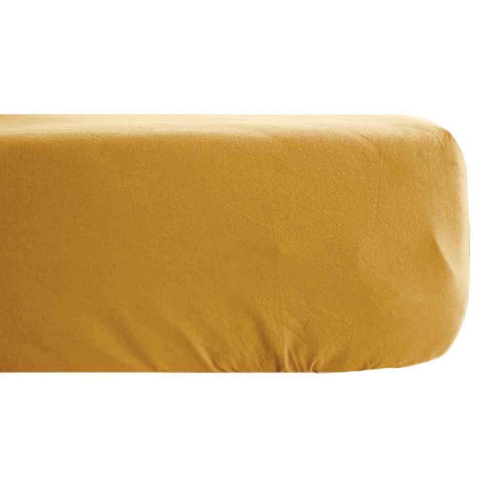 Drap housse 160x200 cm pur coton collection PALACE jaune curry