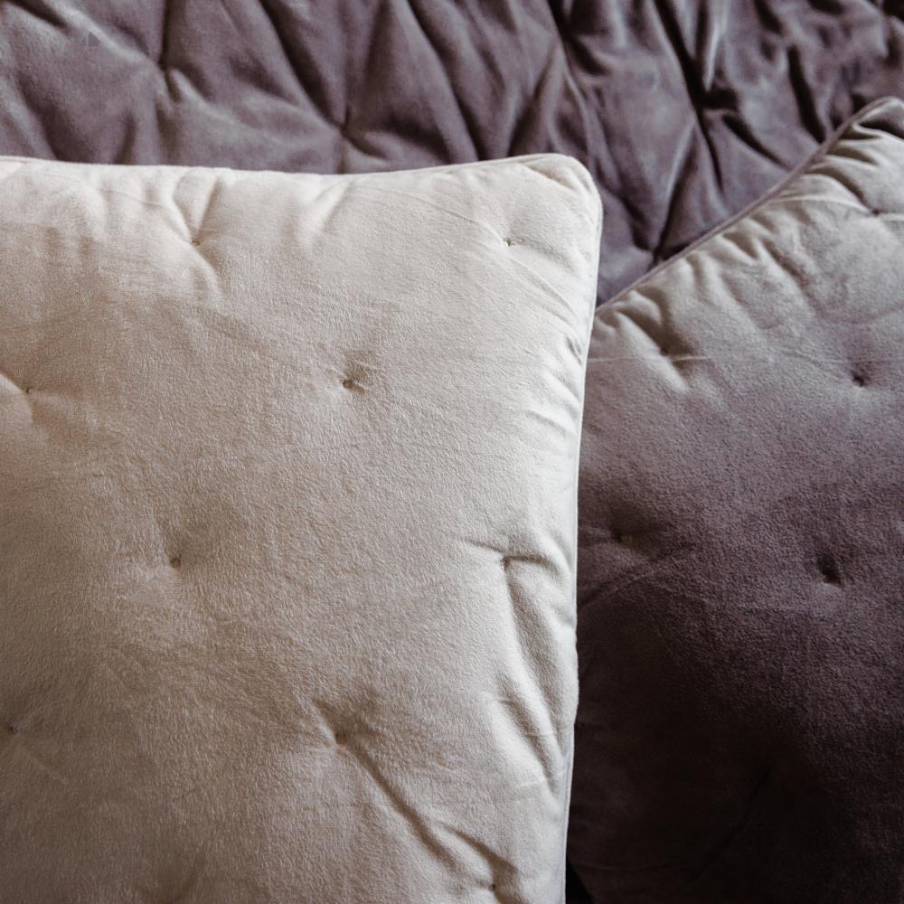 Housse de coussin 40x60 GIPSY velours piquage points brodés gris Bison