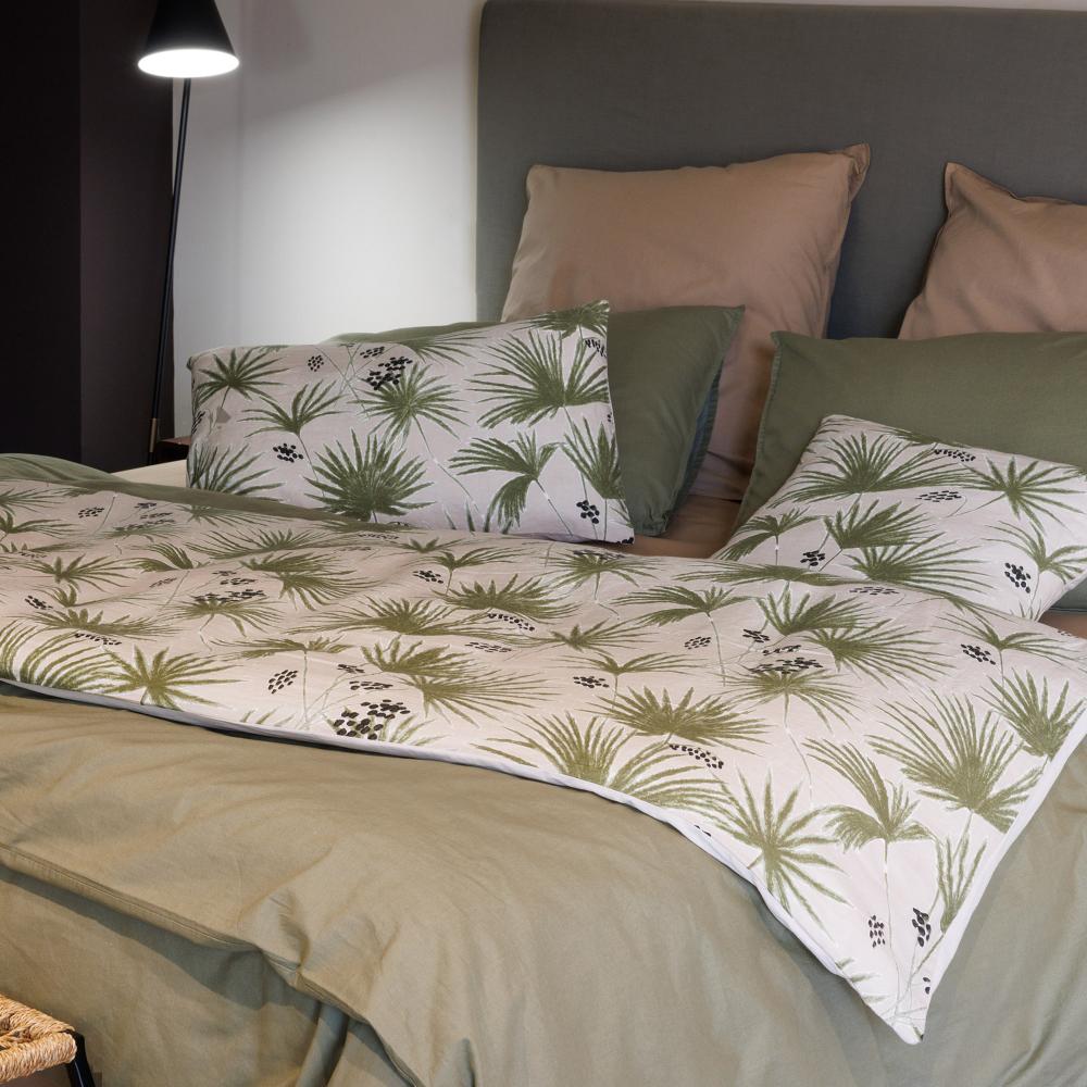 Housse de coussin 40x60 cm lin lavé motif végétal PALAWAN Terracotta
